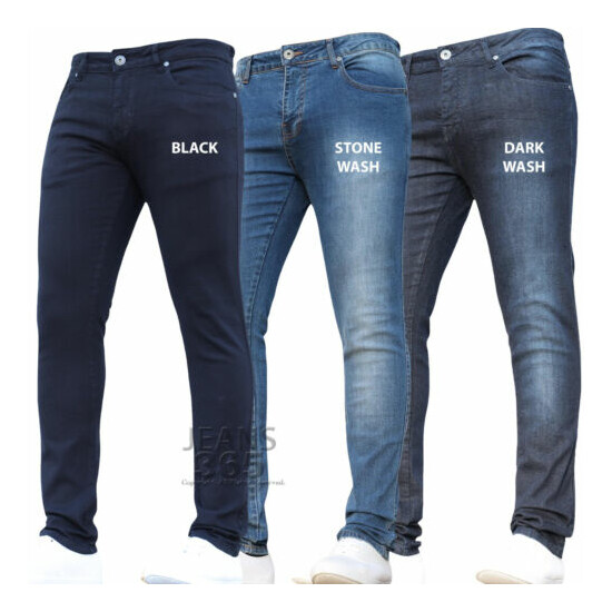 Kids Jeans Boys Skinny Stretch Plain Denim Pants Childrens Blue Black  image {1}