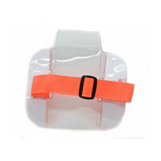 25 pcs Reflective Orange Arm Band Photo ID Badge Holder Vertical w/ Elastic Band image {4}