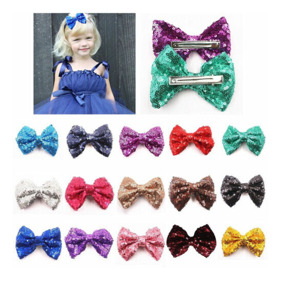Kids Girls Shiny Sequined Bow Bowknot Hair Clip Headdress Hair Bow Accessories image {3}