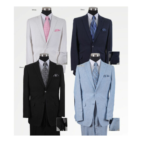 Men's 2 button linen suit with pants white, black, navy, blue L613 Fortino Landi image {1}