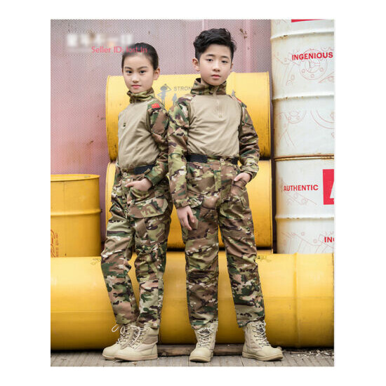 Kids Camo Tactical Combat Uniform Sets Airsoft Army Shirt & Pants Military Suit image {4}