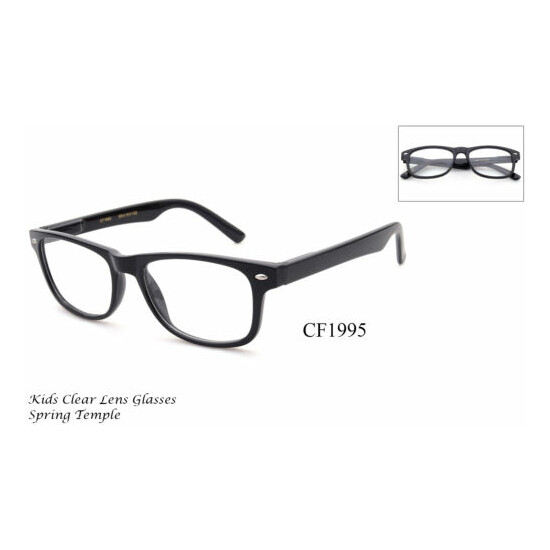 Kids Clear Lens Glasses Retro Horn Rim Junior Fake Smart Spring Hinged UV 100% image {1}