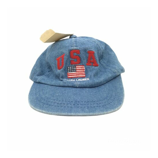 Ralph Lauren Embroidered USA Hat Toddler One Size Fit Blue Denim image {1}