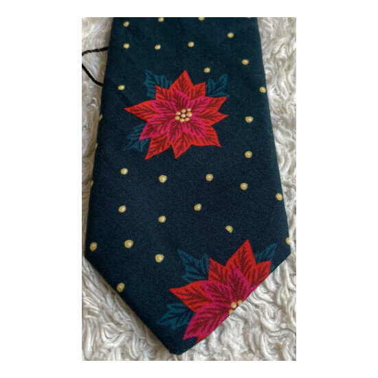 NWT Littlest Prince Couture Holiday Tie Sz9-24m Dark Green w/Poinsettia Flowers image {3}