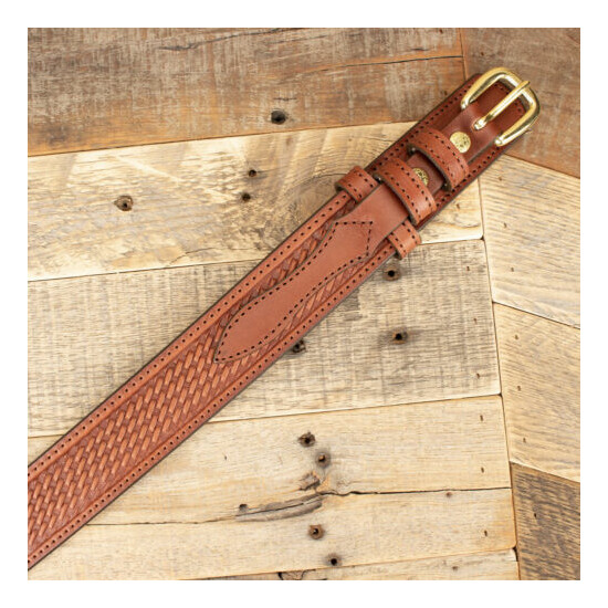Amish Handmade Basketweave Embossed Ranger Belt - Yoder Leather image {7}