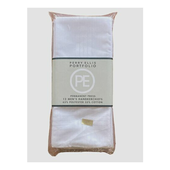 Perry Ellis 12 Pack White Handkerchiefs Permanent Press / Satin Cord 16" X 16" image {1}