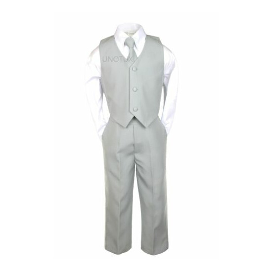 Infant Toddler Kid Teen Boy Gray Silver SUIT Tuxedo VEST 5PCS S-20 Wedding Party image {4}