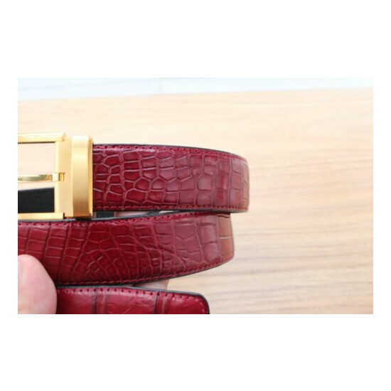 No Jointed - Dark Red Real CROCODILE Belly LEATHER Skin Men's Belt - W 1.3 inch image {2}
