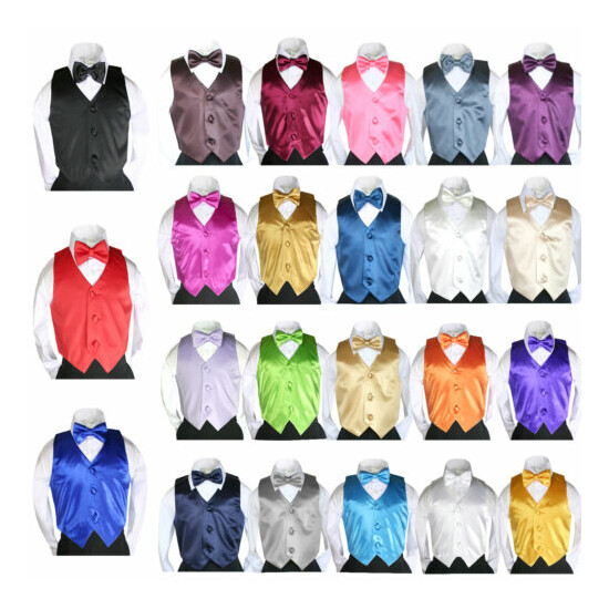 23 Color Satin Bow tie Vest Set (2pc) Baby Boy Toddler 4 Tuxedo Suit Sm-7 New image {1}