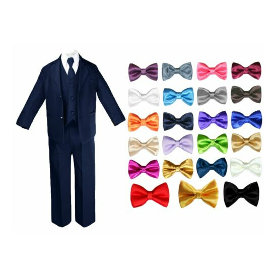 Hermosala New Baby Toddler Boys 5pcs NAVY Formal Tie Suit a Free Color Bow Tie image {1}