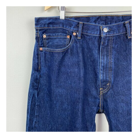 Levis 505 Jeans 40 Dark Wash Denim Blue Straight Leg Pockets 100% Cotton Mens image {2}