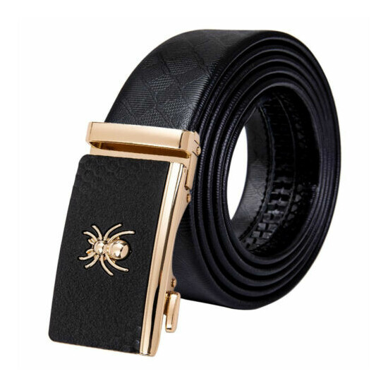 Hot USA Men's Gold Black Silver Adjustable Ratchet Buckle Leather Belt Waistband image {3}