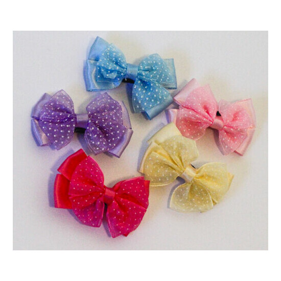 2 X HAIR CLIP BOW LACE ORGANZA CHRISTMAS BABY FLOWER  image {1}