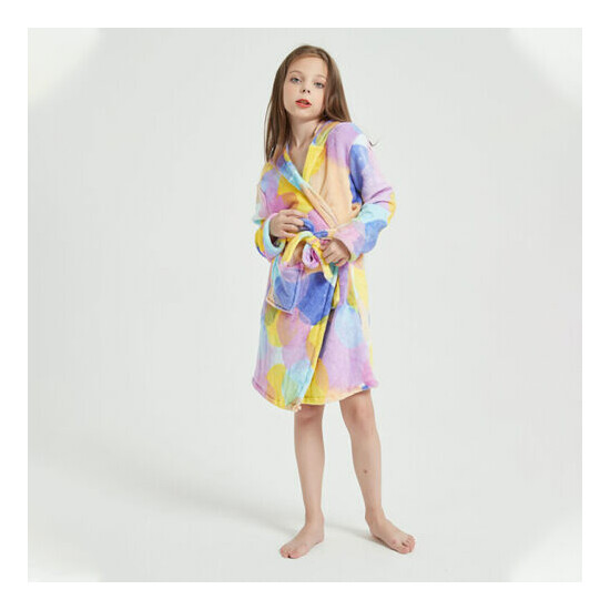 Kids Girls Boys Bath Robe Hooded Dressing Gown Flannel Fleece Night Lounge Wear image {6}