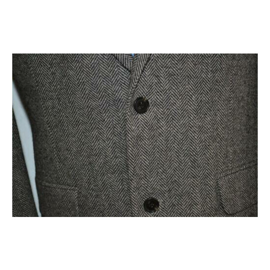 33725-a Mens Lands End Blazer Sportcoat Jacket Tweed Style Size 42 Reg Gray Wool image {4}