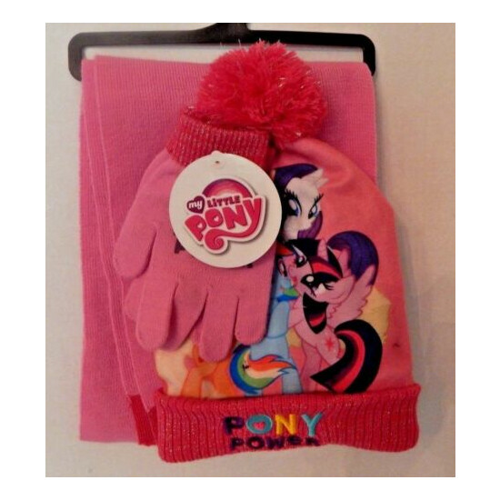 My Little Pony Girls 3 Piece Hat Scarf & Gloves Pink One Size fit 4 - 12 NWT image {2}