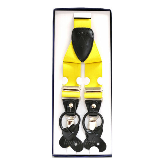 New Men's suspender yellow elastic braces clips buttons casual prom costume  image {2}