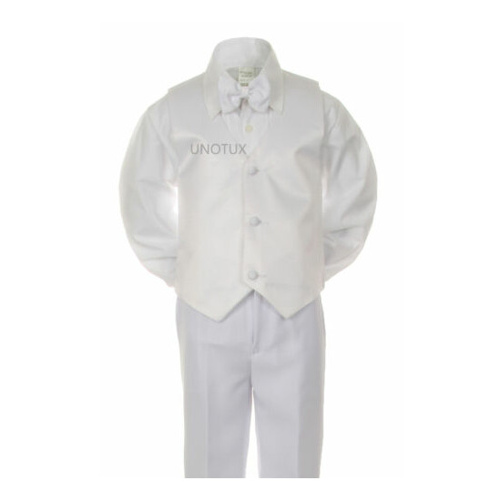 Baby Boy Formal Wedding Party 7PC White Tuxedo Suit Color Pick Vest Bow Tie S-7 image {3}