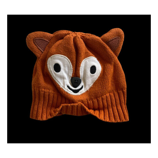 Gymboree Fox Knit Woodland Button Sweater Hat Face Ears Orange Brown 3 6 3-6 M image {1}