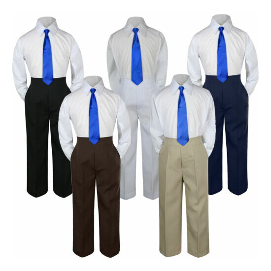 3pc Royal Blue Tie Shirt Suit for Baby Boy Toddler Kid Pants Color by Selection image {1}