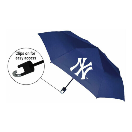 Storm Duds New York Yankees 42 inch Mini Folding Umbrella With Storm Clip – Navy image {1}