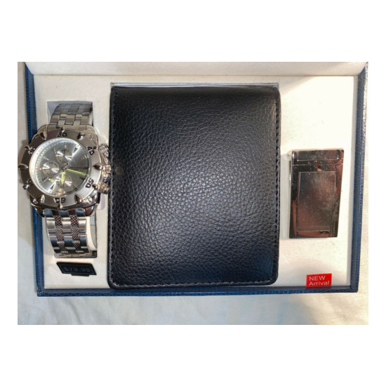 Cote d' Azur Mens Silver Tone Quartz Watch Set Pen Wallet Money Clip Holder Thumb {3}