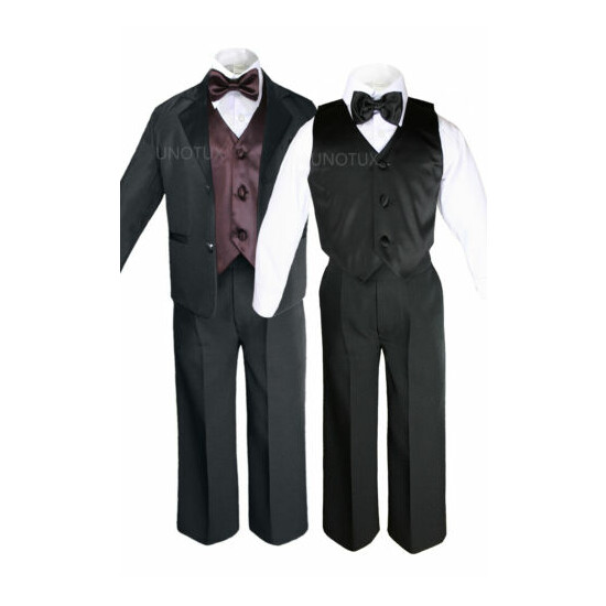 7pc Baby Boys Formal Wedding Black Suits Tuxedo Extra Color Vest Bow Tie Set S-7 image {5}
