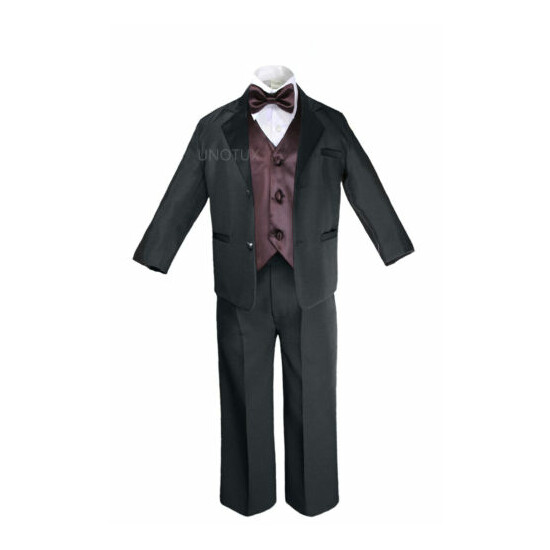 7pc Baby Boys Formal Wedding Black Suits Tuxedo Extra Color Vest Bow Tie Set S-7 image {6}