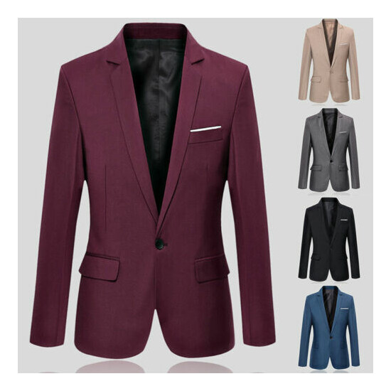 Men's Suit Blazer Jacket Coat Tops Dress Business Work One Button Formal Suits image {1}