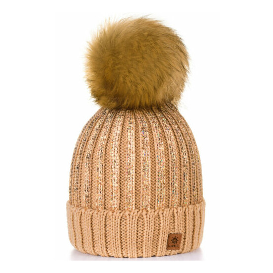 Kids Children Winter Beanie Hat Warm Knitted With Faux Large Pom Pon Rita image {3}