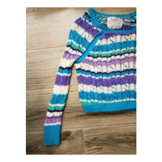 *JUSTICE* Girls Geen Purple Blue Cable Knit Cropped Sweater Size 6 image {3}