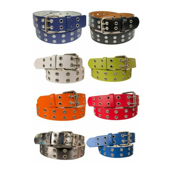 Smooth Grain Two Hole Double Prong Buckle Durable Leather Belt 1.5" Width COLORS image {1}