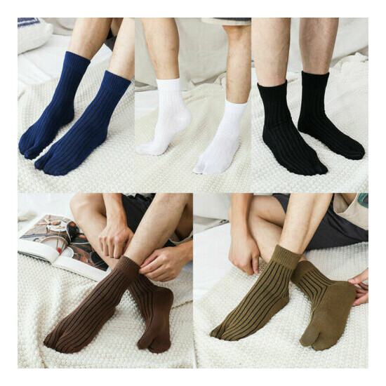 5 Pair Men Cotton Tabi Socks Two Toe Socks Japanese Style Assorted Color Casual image {2}