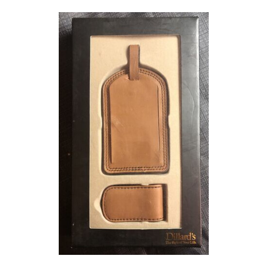 2Pc Money Clip-Luggage Tag Dillard's gift set Leather NEW BWN Leather Travel Tag image {1}