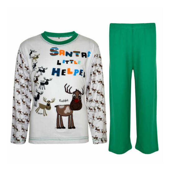 Kids Girls "SANTA'S LITTLE HELPER" Christmas Pyjamas Reindeer Rudolph PJ's 1-8 Y image {1}