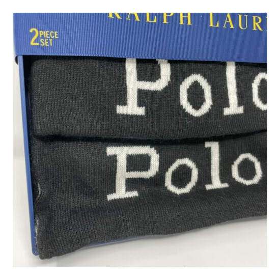 Polo Ralph Lauren 2 Piece Set Black Hat & Scarf Gift Box One Size Unisex Adult image {2}