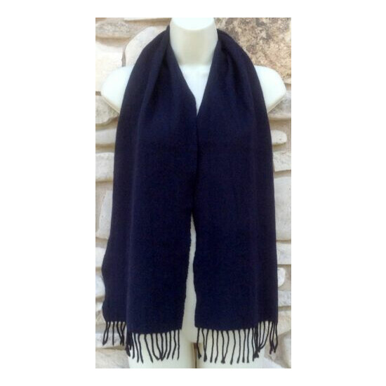 Wool Cashmere Blend Scarf Men's Navy Blue Fringed Made in Italy image {1}