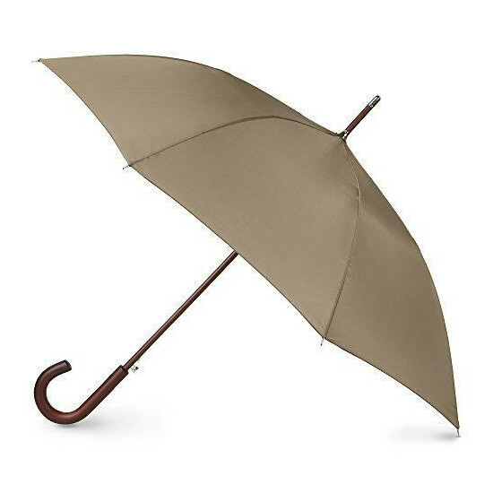 totes Auto Open Wooden Stick Umbrella, British Tan, One Size image {1}