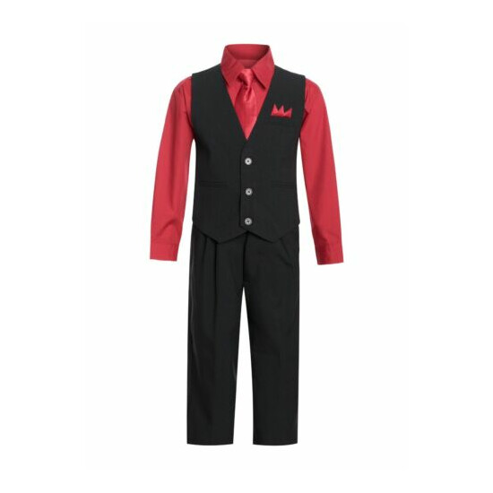 Formal Wedding Boy's Solid Vest and Pant Set 5-Piece with Tie, Hanky, Shirt  image {1}