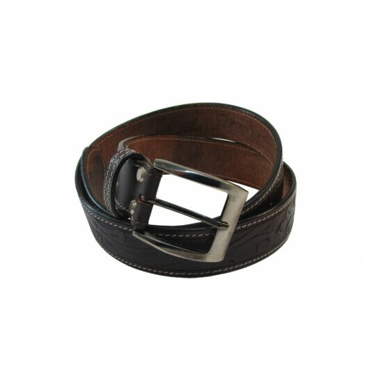 ONE PIECE LEATHER MEN WOMEN BELT BROWN FLORAL TOOLED CASUAL WEAR WORK OFFICE image {1}