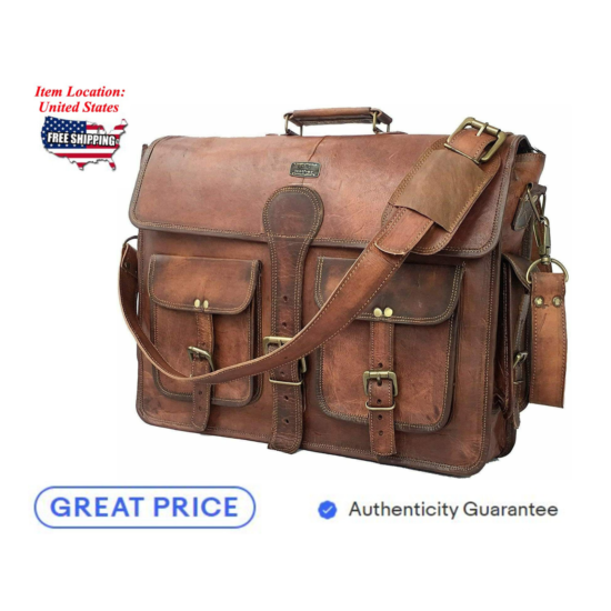14" Vintage Handmade Men Leather Messenger Bag Laptop Briefcase Satchel For Mens image {1}