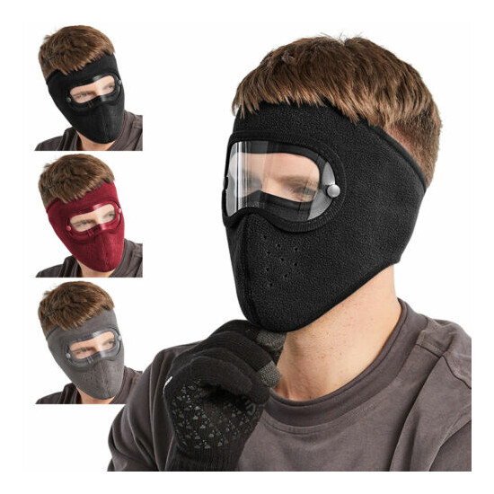 Fleece Warm Winter Balaclava Face Mask With Anti-Fog Goggles Windproof Skull Cap image {2}