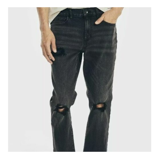 New Nautica Mens Nautica Jeans Co Distressed Straight Fit Black Denim Size 36X32 image {4}
