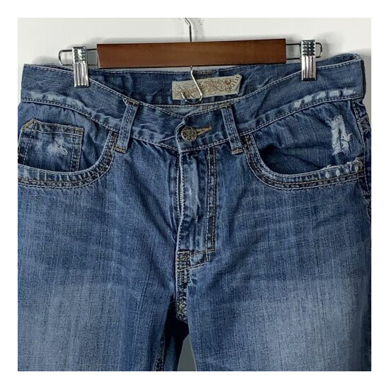 Manchester Ltd Jeans Mens Sz 31R Blue Distressed Fading Flap Pockets image {2}