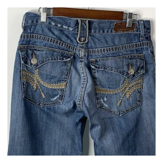 Manchester Ltd Jeans Mens Sz 31R Blue Distressed Fading Flap Pockets image {3}