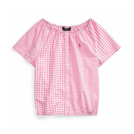 Ralph Lauren PINK Junior's Girl's Mixed-Gingham Cotton Top, US 12 image {1}