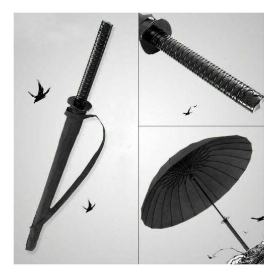 ✅ Folding Windproof Sun Japanese Sword Rainny Umbrella Ninja Style Katana Black image {1}