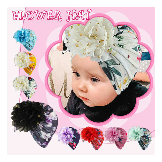 Newborn Baby Floral Hat Cap Beanie Bow Headband Hair Band Headwear Accessories image {2}