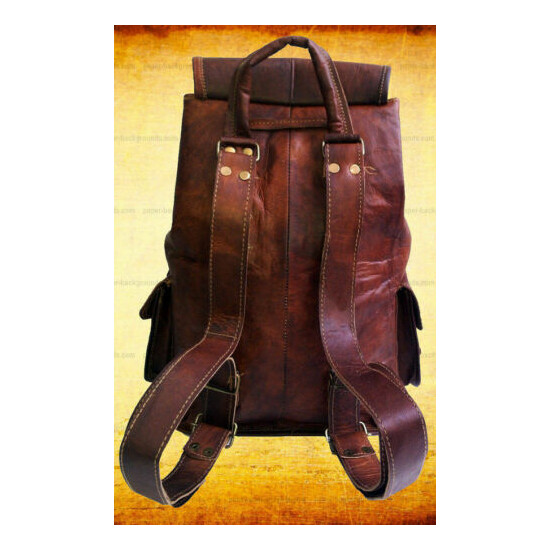16" Leather Bag Real Backpack Travel Rucksack Handmade Laptop Men New image {2}