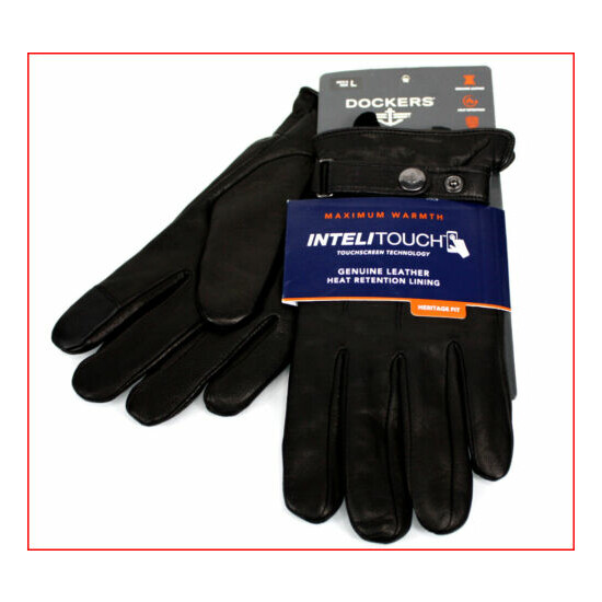 Dockers Mens LEATHER GLOVES - Heat Retention Lined - Touch Screen Black - LARGE image {1}